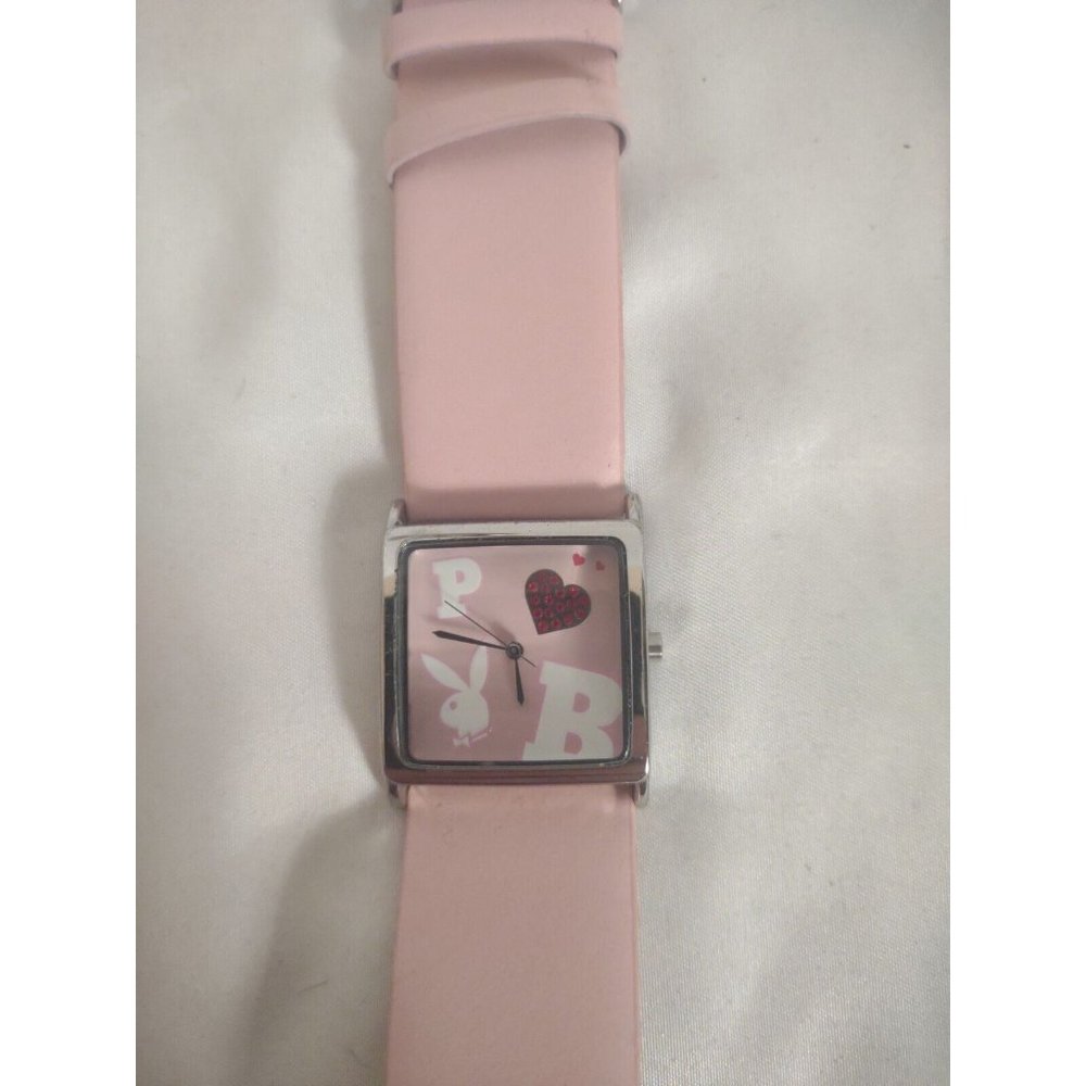 Playboy Bunny Light Pastal Pink Genuine Leather Red Heart Watch Stainless Steel…